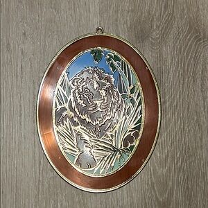 Hermitage Pottery Vintage Window Sun Catcher Decal - Lion - Brown Green Gold
